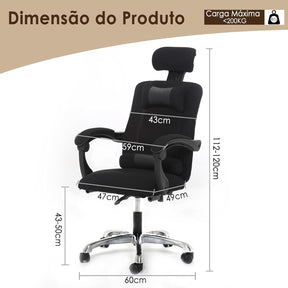 Cadeira de Escritório Ergonomica Girável, Cadeira de Home Office Encosto Ajustável, com Suporte para Pescoço e Cintura, Sem Pés, Preto