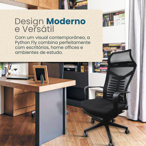 Cadeira de Escritório Executiva Ergonômica, Encosto em Tela, Reclinável, Preta