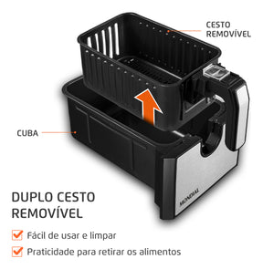 Fritadeira Dual Duplo Cesto 8L Preto/Inox 2000W AFD-01-BI