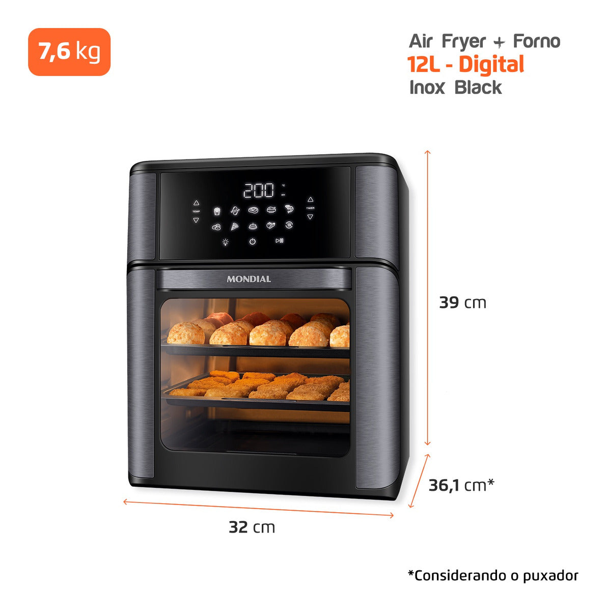 Fritadeira Air Fryer Forno Oven 12l Afon-12l-bg Preto