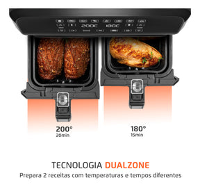 Fritadeira Dual Duplo Cesto 8L Preto/Inox 2000W AFD-01-BI